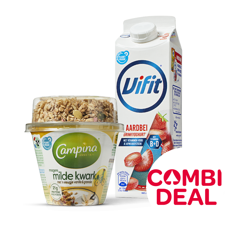 Vifit of Optimel pak 500 ml + Campina kwark kuip 225 gram