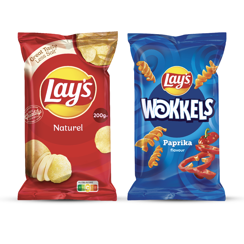 alle Lay's varianten 200 gram of Wokkels 100 gram