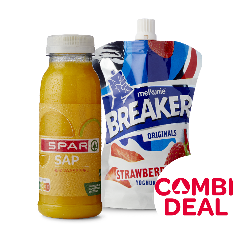 SPAR sappen of smoothies fles 250 ml + Melkunie Breaker zak 200 gram