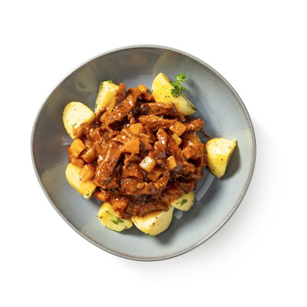 Snel stoofpotje van runderreepjes met peperkoek en bockbier