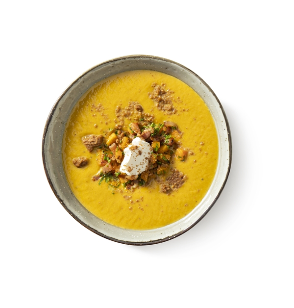 Pompoensoep van hokkaido pompoen