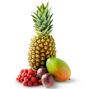 frambozen, passievrucht, ananas of mango