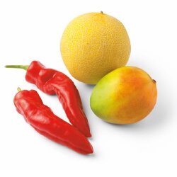 zoete puntpaprika, mango of galia meloen