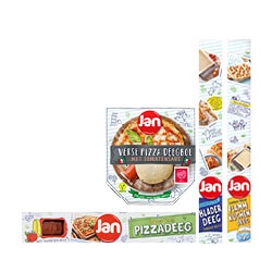 Jan bladerdeeg, flammkuchen, pizzadeeg met saus of pizzabolletje
