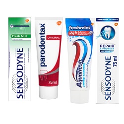 Sensodyne, Aquafresh of Parodontax tandpasta