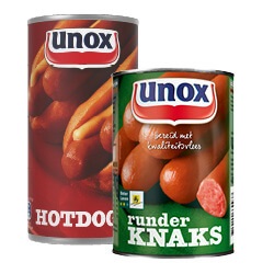 Unox knaks, bockworsten of hotdogs