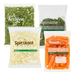 spinazie, andijvie fijn, spitskool of snack worteltjes