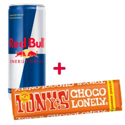 Tony Chocolonely en Red Bull regular of sugar free