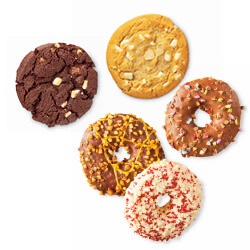 deco donuts, fruity bites mini donuts of American cookie double chocolate of witte chocolade macademia