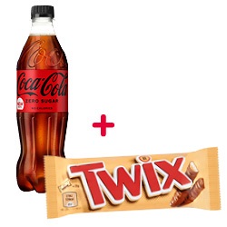 drankje naar keuze en Twix of Mars of Snickers of Be Kind single reep