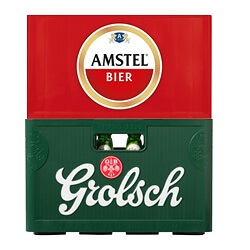 Amstel of Grolsch pils krat of 6-pack blik
