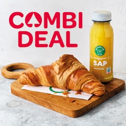 SPAR roomboter croissant + SPAR sinaasappelsap fles 250 ml samen voor €3.00