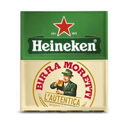 Heineken of Birra Moretti pils krat of 6-pack blik