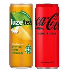 Coca-Cola, Fanta, Fuze Tea of Sprite blik 250 ml