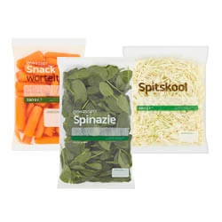 spinazie of spitskool zak 400 gram of snackworteltjes zak 350 gram