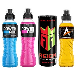 Aquarius, Powerade of Reign fles of blik 250/500ml