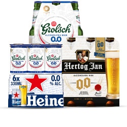 alle Heineken 0.0, Hertog Jan, Grolsch of Peroni alcoholvrije pils krat of multipacks