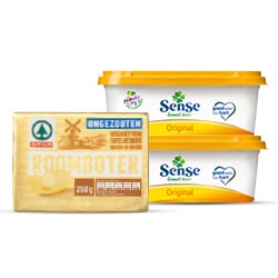 Sense smeerbaar kuipje 250 of 500 gram of SPAR roomboter kuipje of wikkel 200/250 gram
