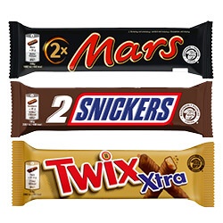 Mars, Snickers of Twix 2-pack of trio