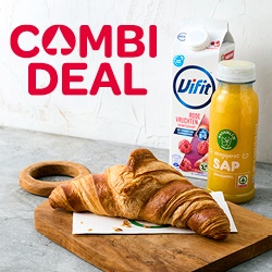 SPAR roomboter croissant + SPAR sinaasappelsap fles 250 ml of Vifit samen voor € 3.00