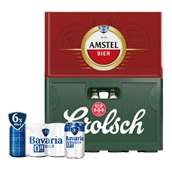 Amstel, Grolsch of Bavaria pils krat of 6-pack blik