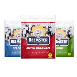 Productfoto van alle Beemster kaasplakken pak 150 gram