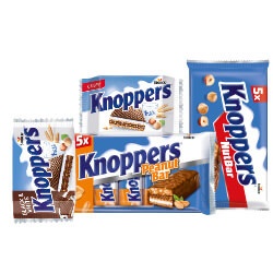 Productfoto van alle Knoppers wafels of nutbars 5-pack