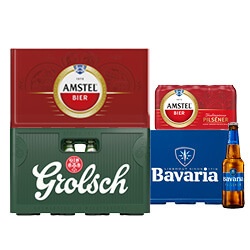 Productfoto van Amstel, Grolsch of Bavaria krat of 6-pack blik