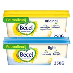 Productfoto van Becel margarine original, romig of light kuip 225/250 gram