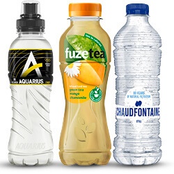 Productfoto van Aquarius, Fuze Tea en Chaudfontaine fles 400 en 500 ml