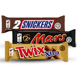 Productfoto van Mars, Snickers of Twix 2- of 3-pack