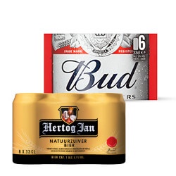 Hertog Jan, Jupiler, Warsteiner of Bud 6-pack blik