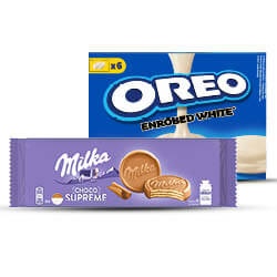 Oreo koek dozen 220/246 gram of Milka koek 110/208 gram