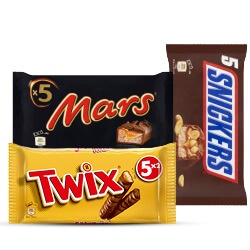 alle Mars, Snickers of Twix 4- of 5-packs