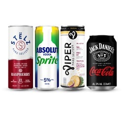 alle hard seltzers, Absolut Vodka Sprite of Jack Daniels Coca Cola blik 250-330 ml