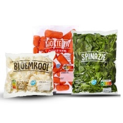 spinazie, worteltjes of bloemkoolroosjes zak 400 of 500 gram