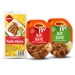 alle Mora sate of gehaktballetjes 160 gram of Hebro sate 172 gram