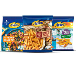 Aviko maaltijdpannetje, oma's smulfriet, wavy blends of gekruide partjes