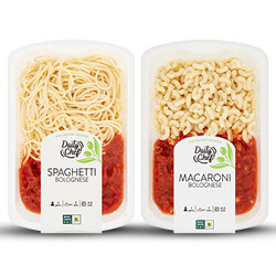 Daily Chef macaroni kaas, macaroni bolognese, spaghetti bolognese en pasta penne