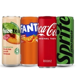 alle Coca-Cola, Fanta, Sprite of Fuze Tea blik 250 ml