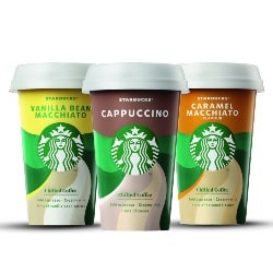 Productfoto van alle Starbucks ijskoffie beker 220 of fles 250 ml