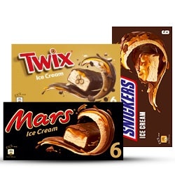 Productfoto van Mars, Snickers of Twix ice cream 6 pack