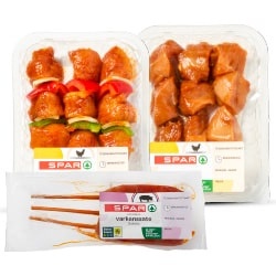 Productfoto van SPAR varkenshaas saté, kipsaté of -shaslick spies pak 3 stuks