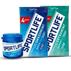 Productfoto van alle Sportlife gum, mints potten en multipacks