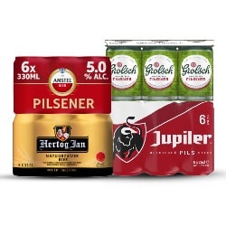 Productfoto van Hertog Jan, Jupiler, Grolsch of Amstel blik