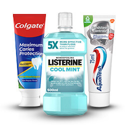 Productfoto van alle Aquafresh, Colgate of Listerine