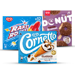 Productfoto van alle Ola waterijs of Cornetto multipacks