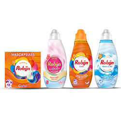 Productfoto van alle Robijn vloeibaar wasmiddel, capsules of wasmiddeldoekjes