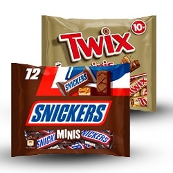 alle Mars, Twix, Bounty, Snickers en Milky Way mini's 227 gram