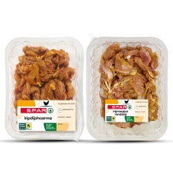 Productfoto van SPAR kipdijshoarma bak 375 gram of kipreepjes rendang bak 300 gram